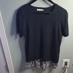 Ricki's Black Short Sleeve Sweater with Floral Hem